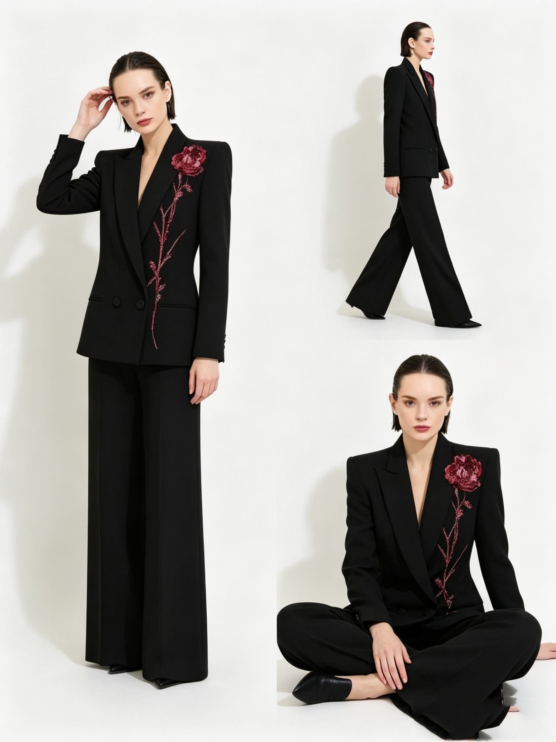 Women Formal Wear Blazer Set - Black Women Suits Set 2 Piece