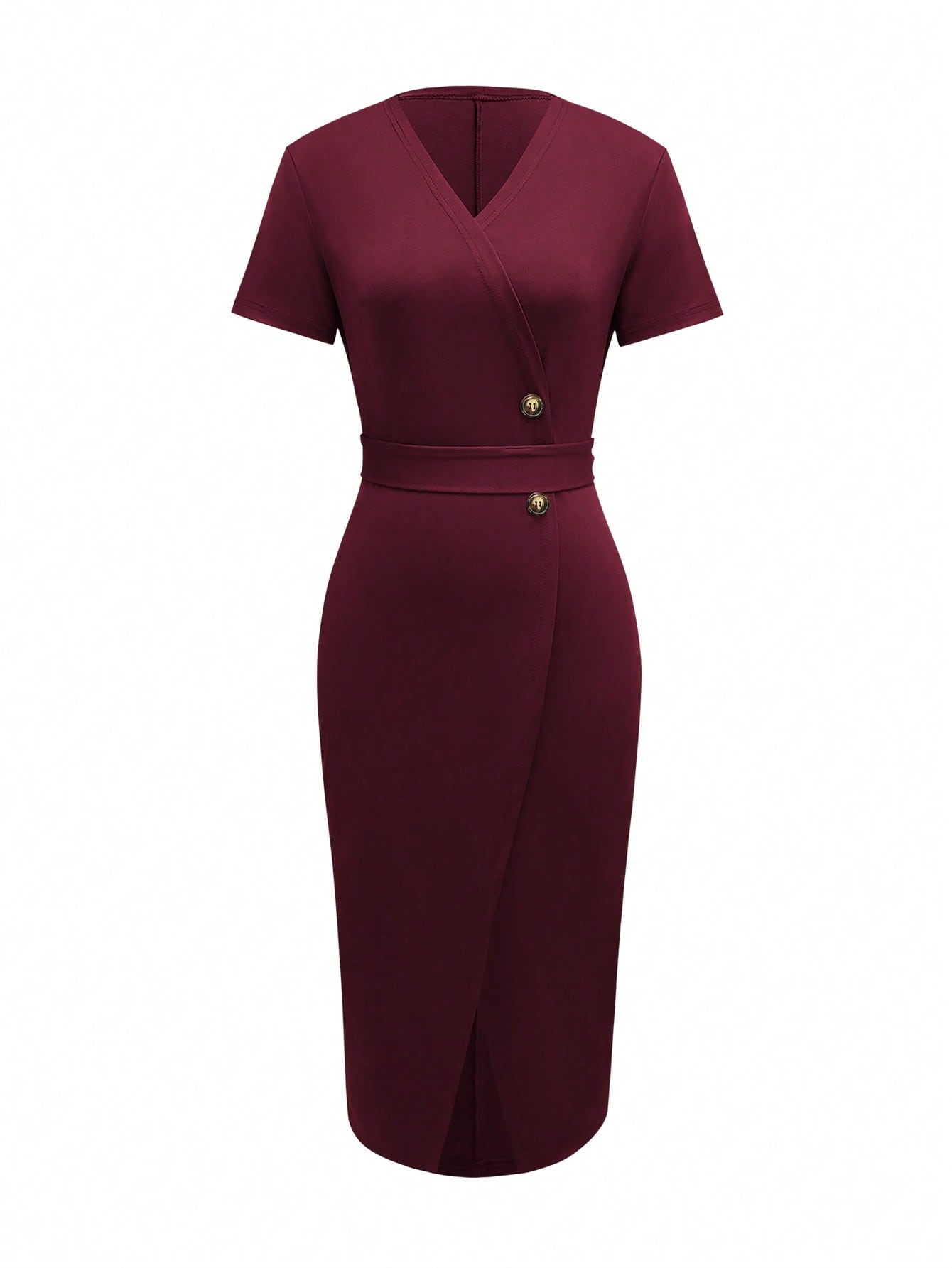 Women Burgundy Wrap Midi Dress - Wrap Dress Work recension och pris