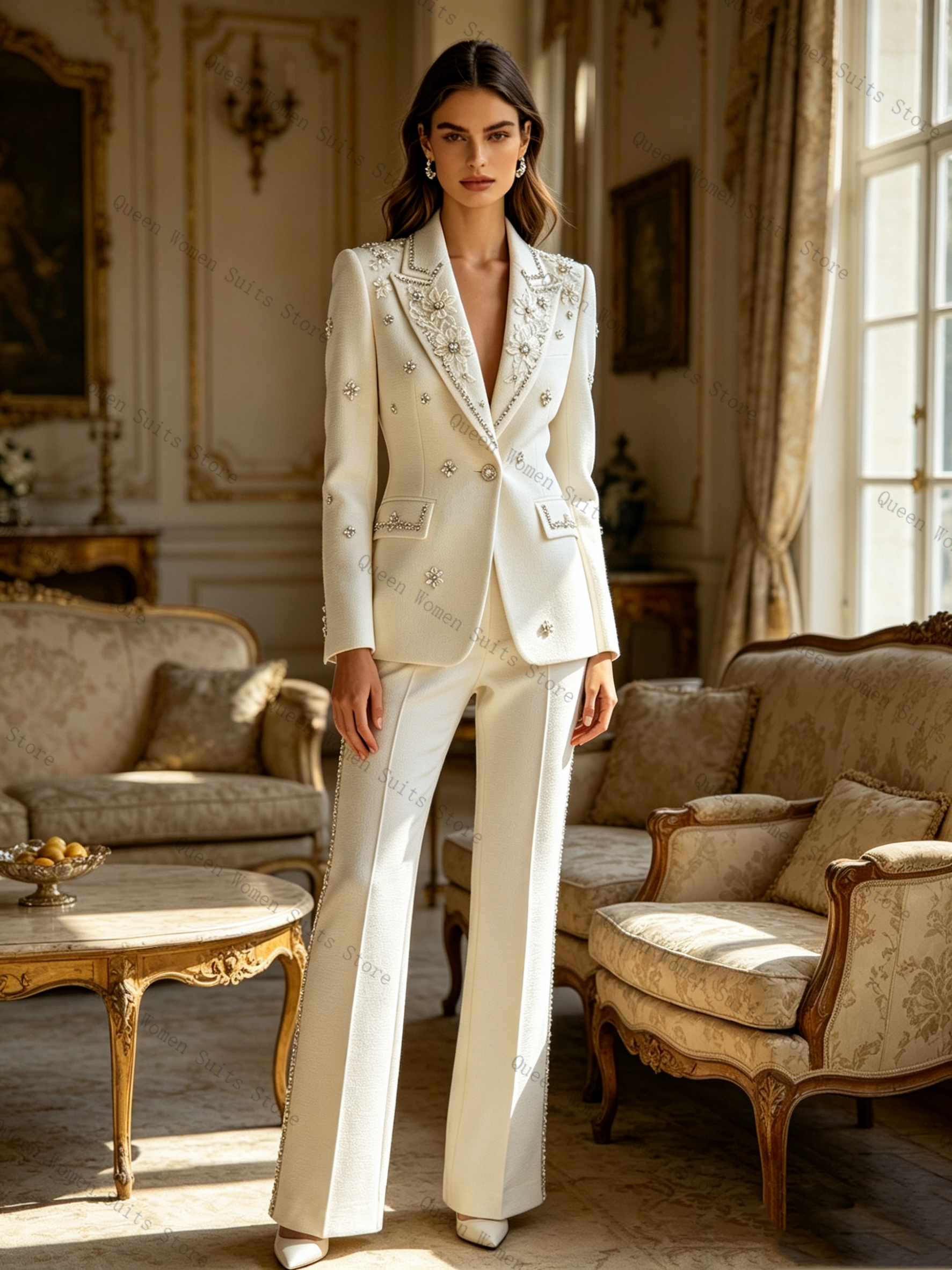 White Crystals Women Suit Set  - Women Formal Wear Blazer Set recension och pris