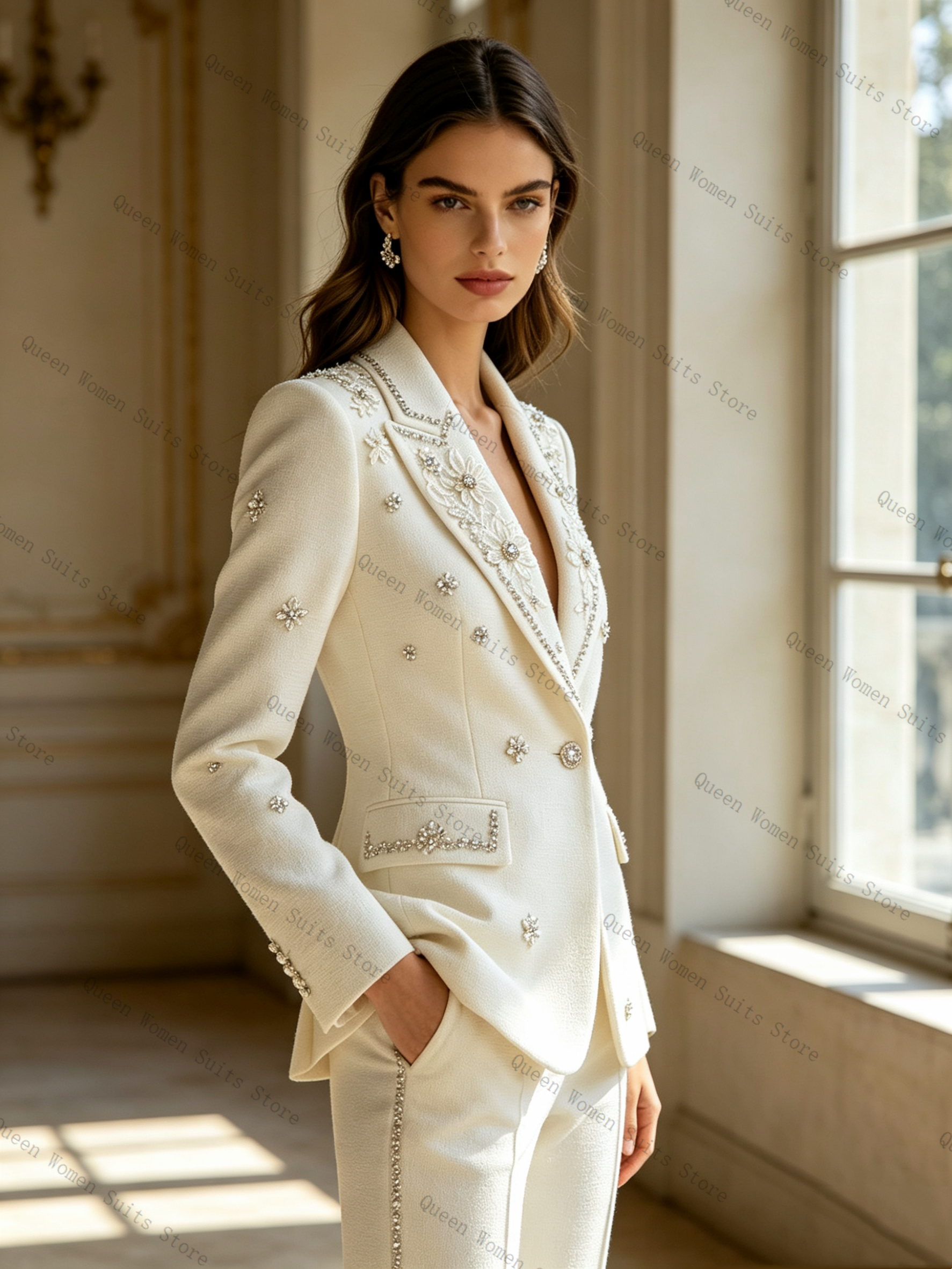 White Crystals Women Suit Set  - Women Formal Wear Blazer Set recension och pris