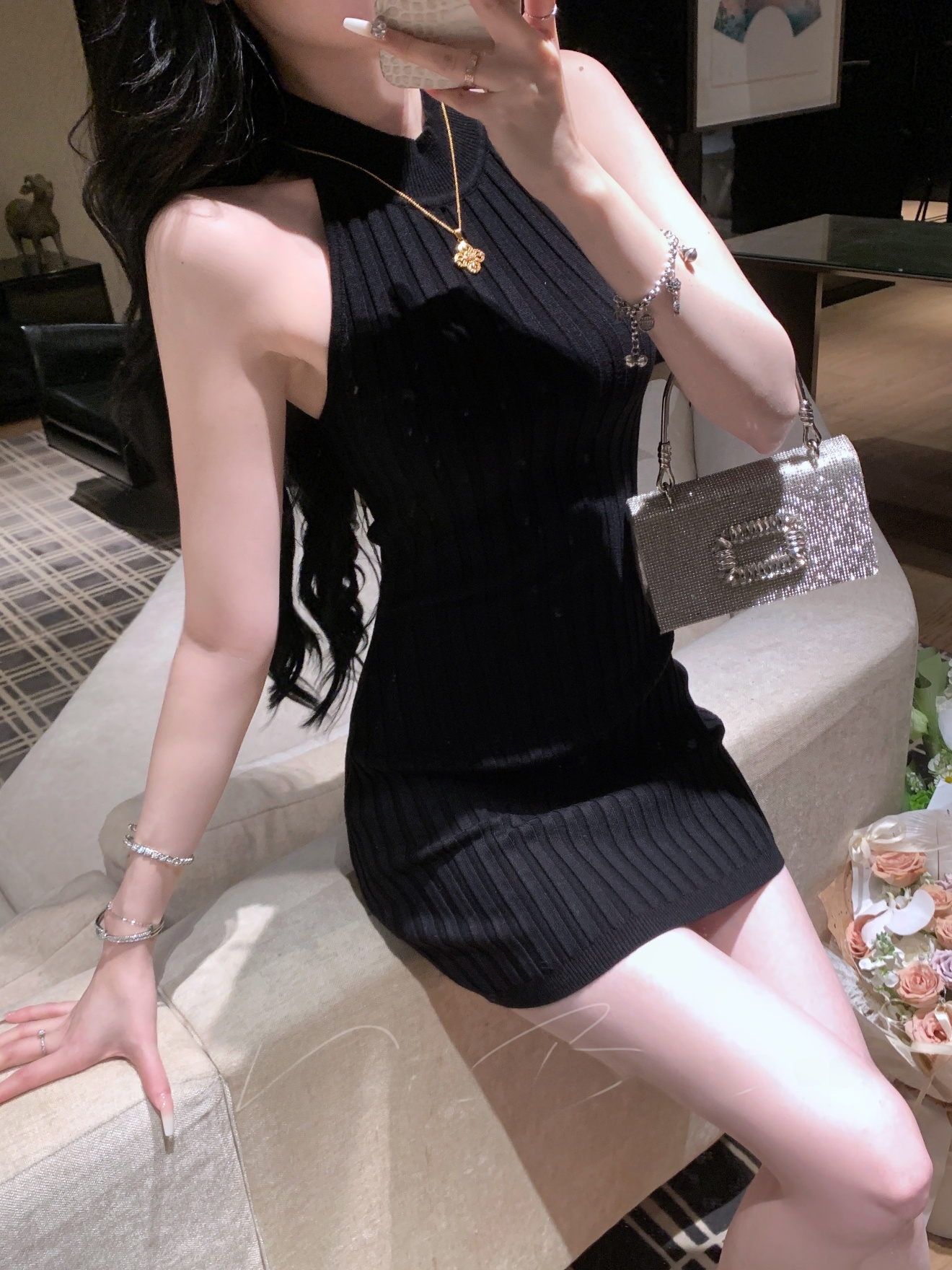 French Style Knitted Sexy Neck - Women Formal Wear With Skirt recension och pris