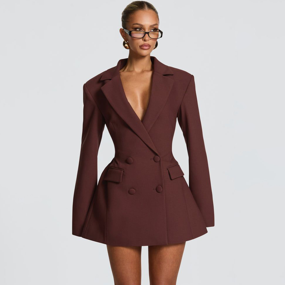 Elegant Women's Brown Flared B - Women Formal Wear Blazer Set recension och pris