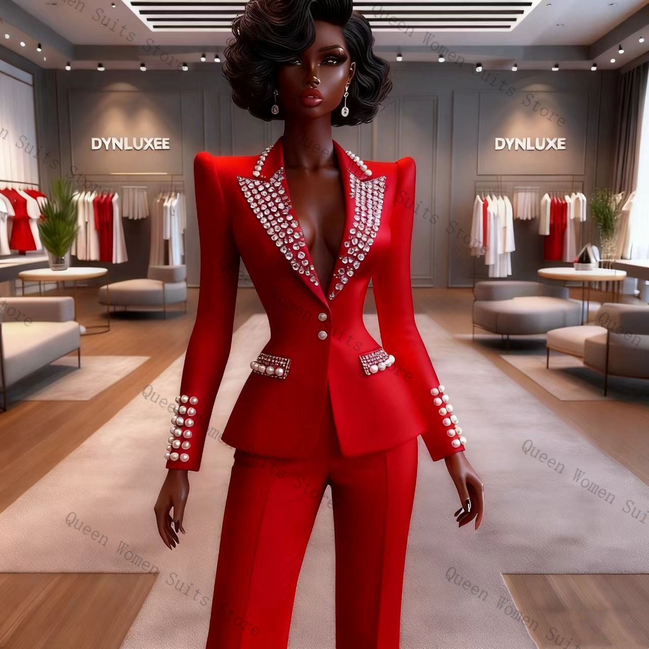 Pearls Red Women Suit Pants Se - Women Formal Wear Blazer Set recension och pris