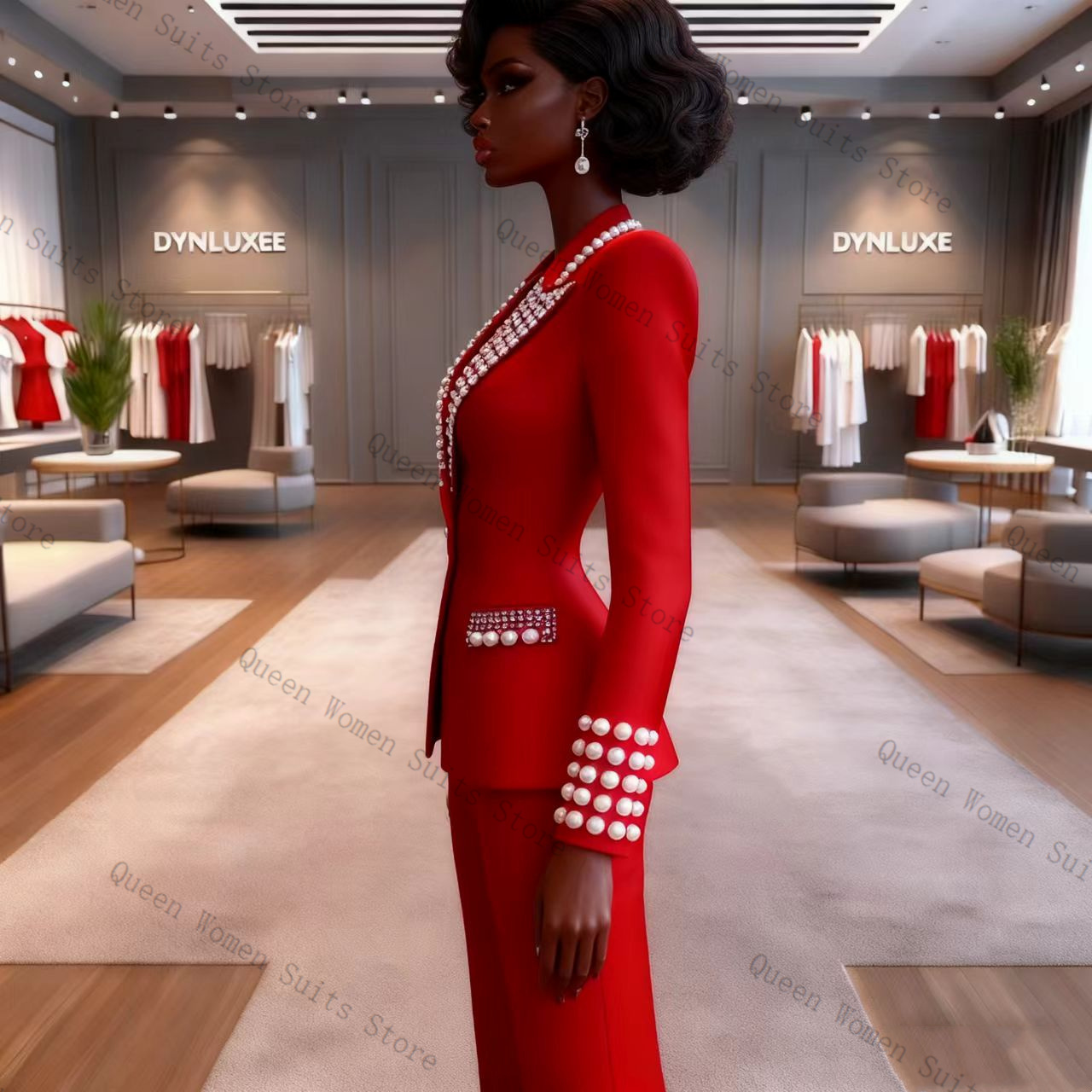 Pearls Red Women Suit Pants Se - Women Formal Wear Blazer Set recension och pris