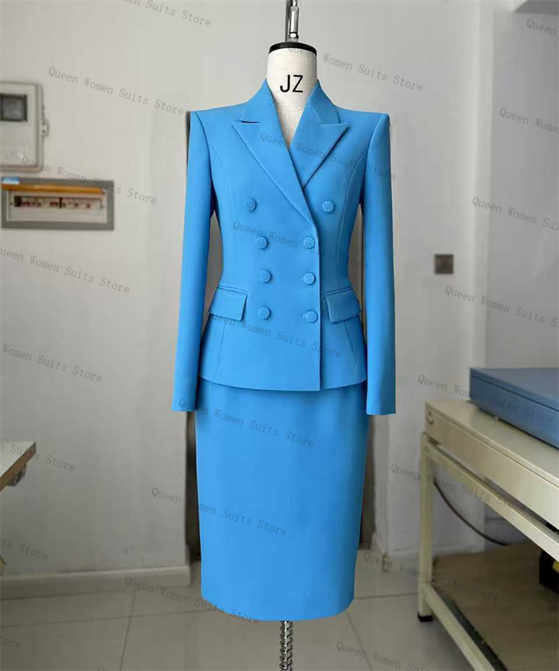 Sky Blue Women Suit Skirt Set  - Women Formal Wear Blazer Set recension och pris