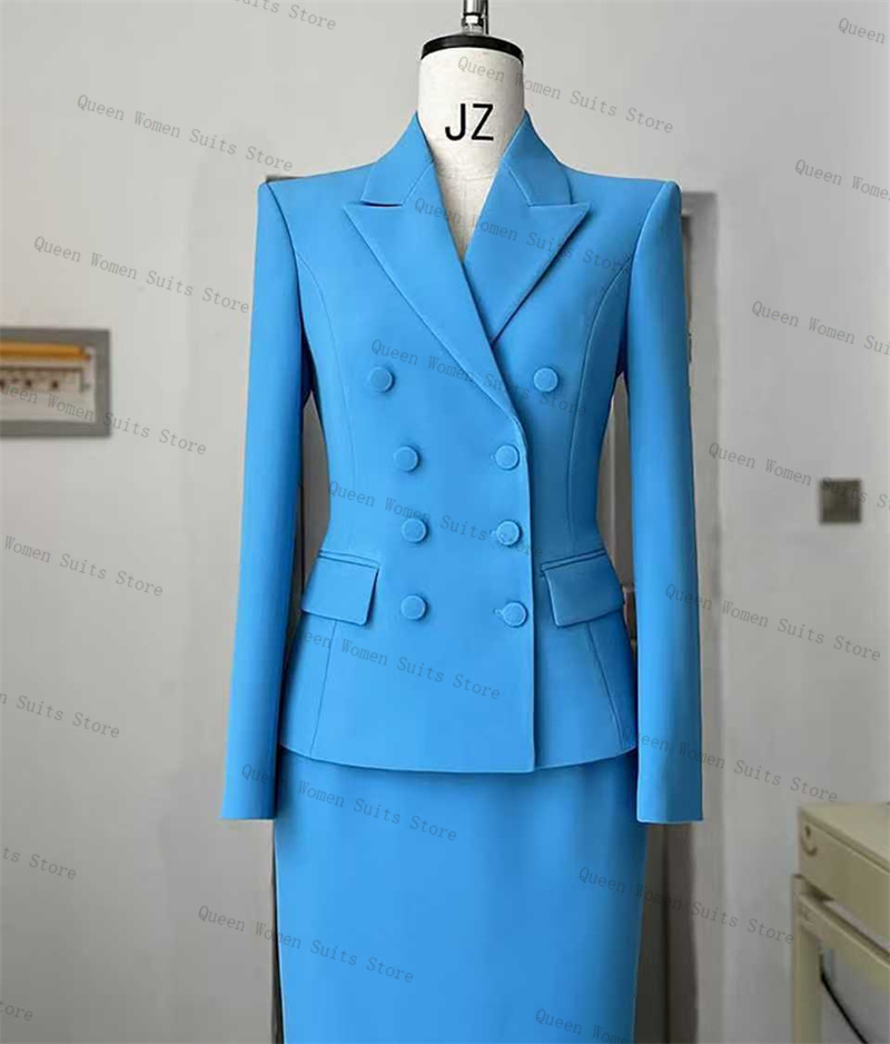 Sky Blue Women Suit Skirt Set  - Women Formal Wear Blazer Set recension och pris