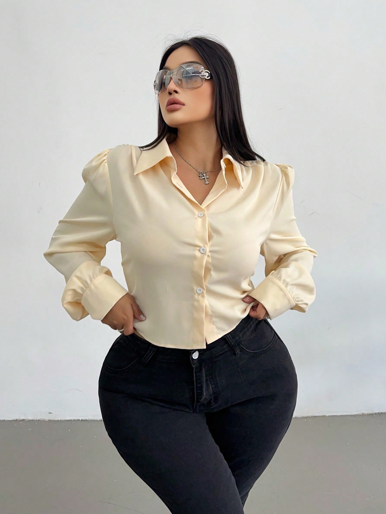 Plus Size Curvy Women Cream Sa - Women'S Formal Wear Blouse recension och pris