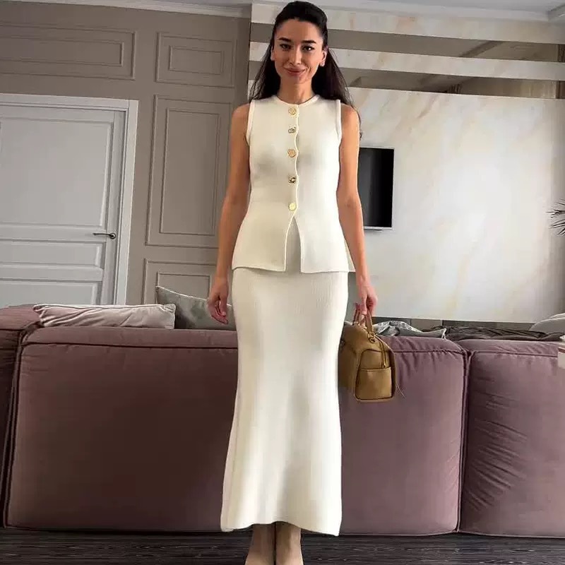 Round-neck Single-breasted Sle - Women Formal Wear With Skirt recension och pris