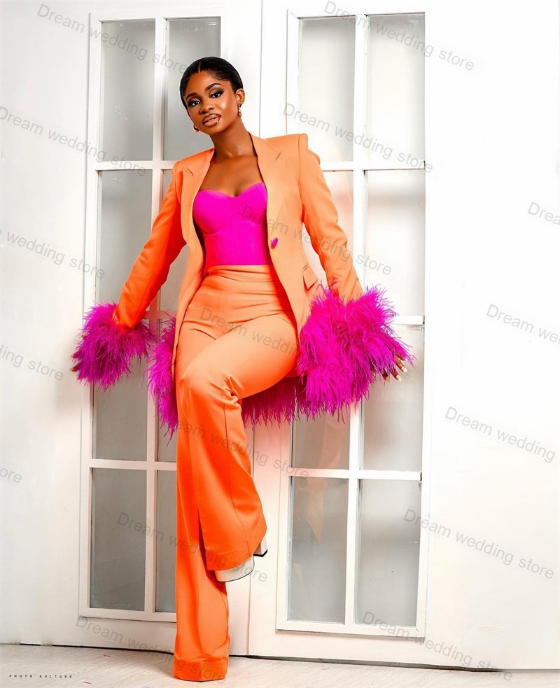 Ostrich Feather Orange Women S - Women Formal Wear Blazer Set recension och pris