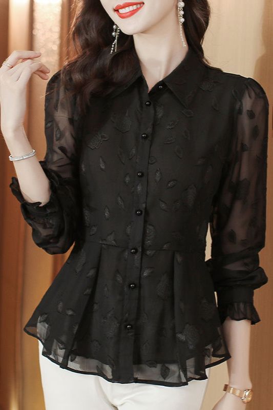 Elegant Floral Long Sleeve Chi - Women'S Formal Wear Blouse recension och pris