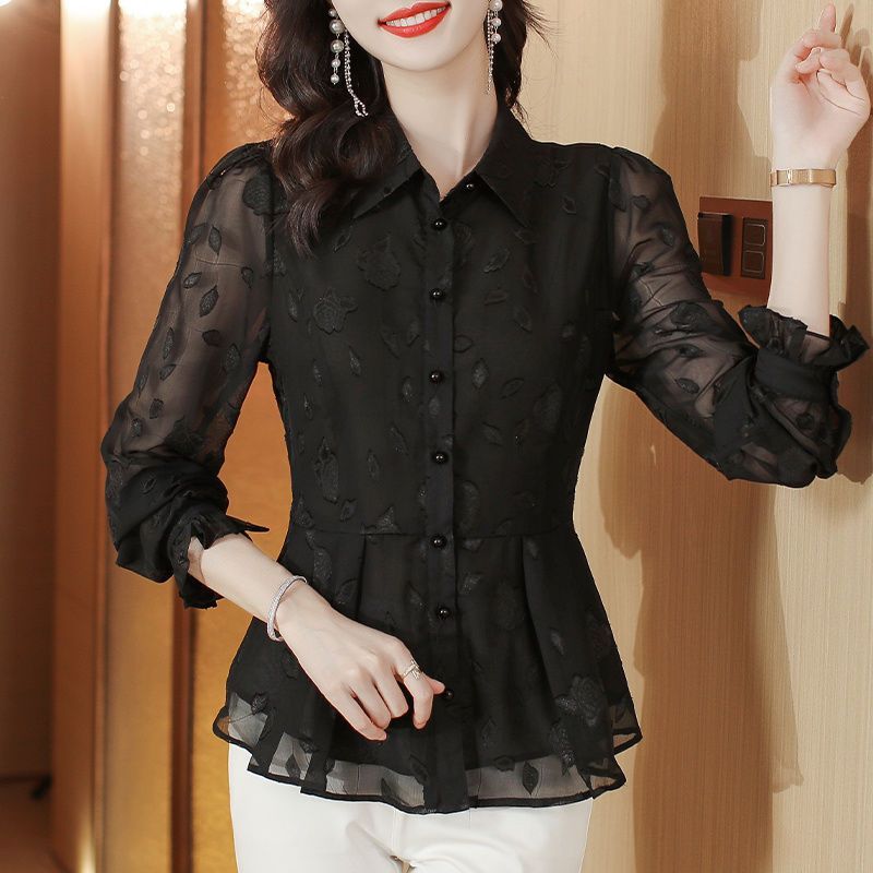 Elegant Floral Long Sleeve Chi - Women'S Formal Wear Blouse recension och pris
