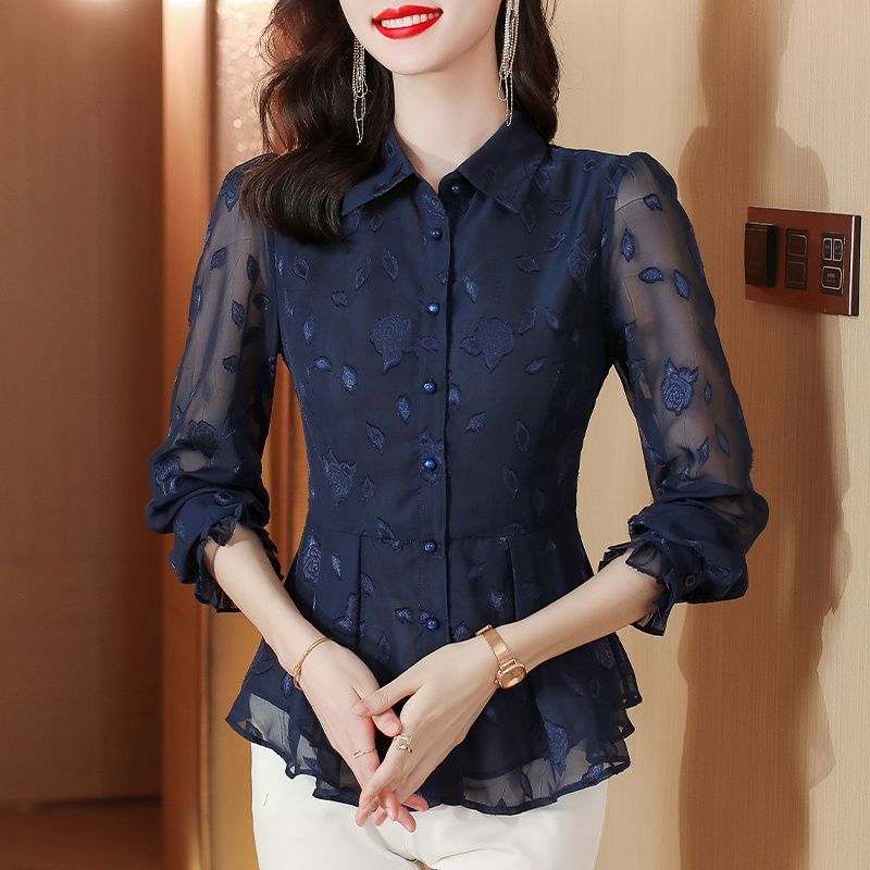 Elegant Floral Long Sleeve Chi - Women'S Formal Wear Blouse recension och pris