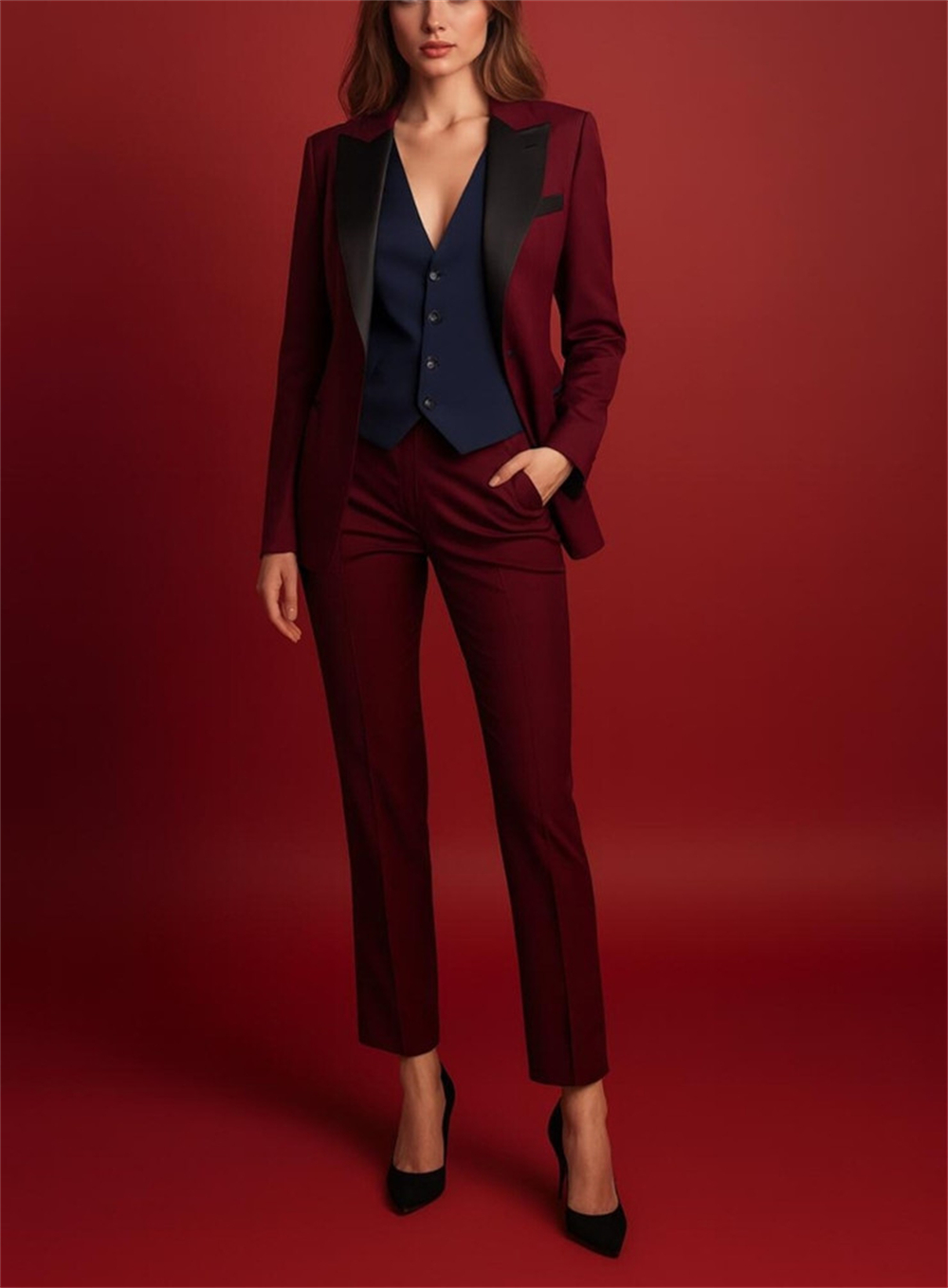Elegant Burgundy Women's Suits - Women Formal Wear Vest recension och pris