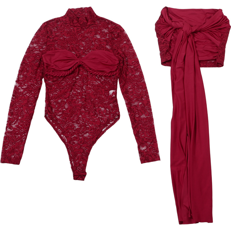 Burgundy White Black Lace Wome - Women'S Formal Wear Jumpsuit recension och pris