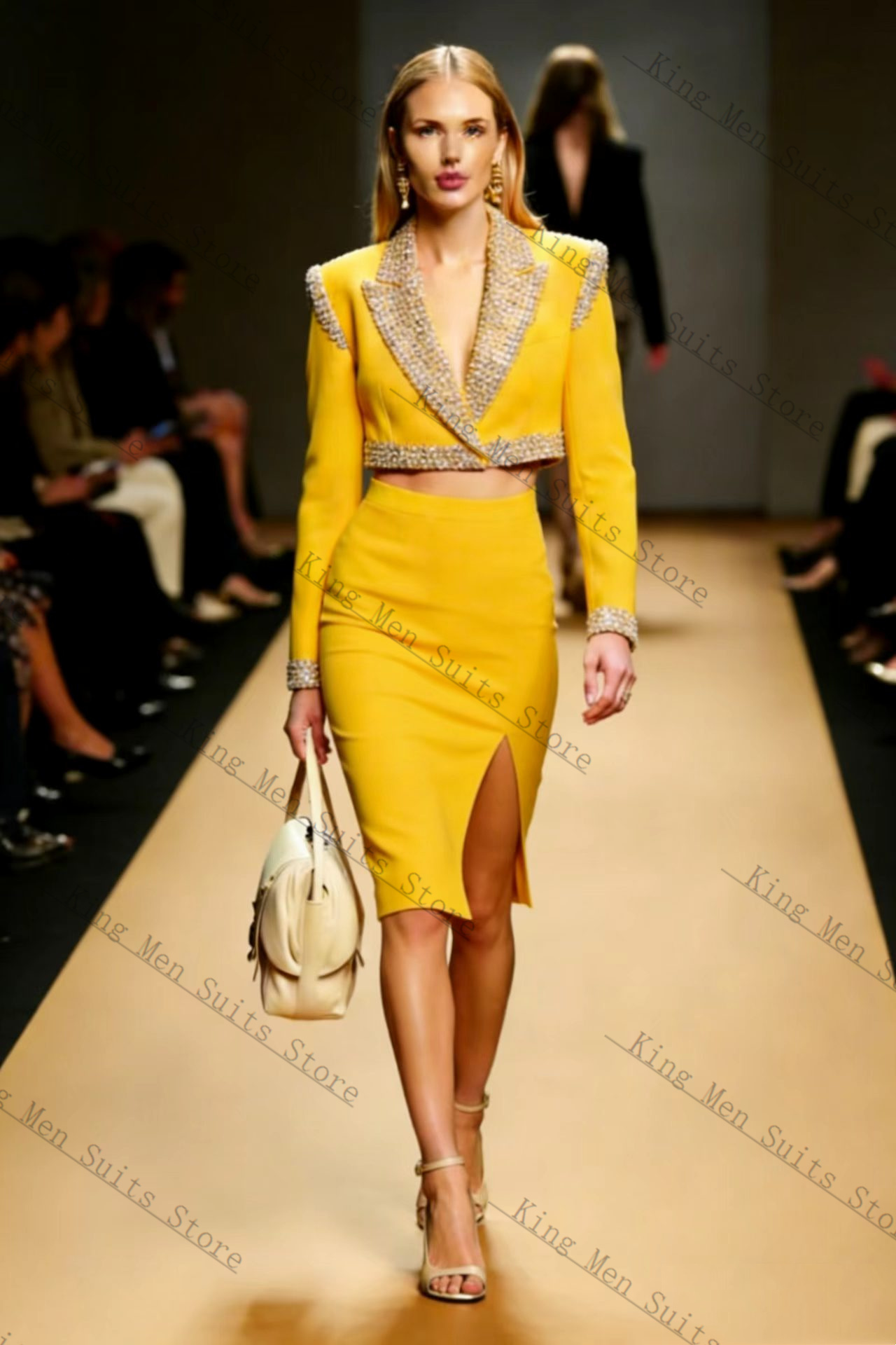 Yellow Crystals Women Suit Ski - Women Formal Wear With Skirt recension och pris