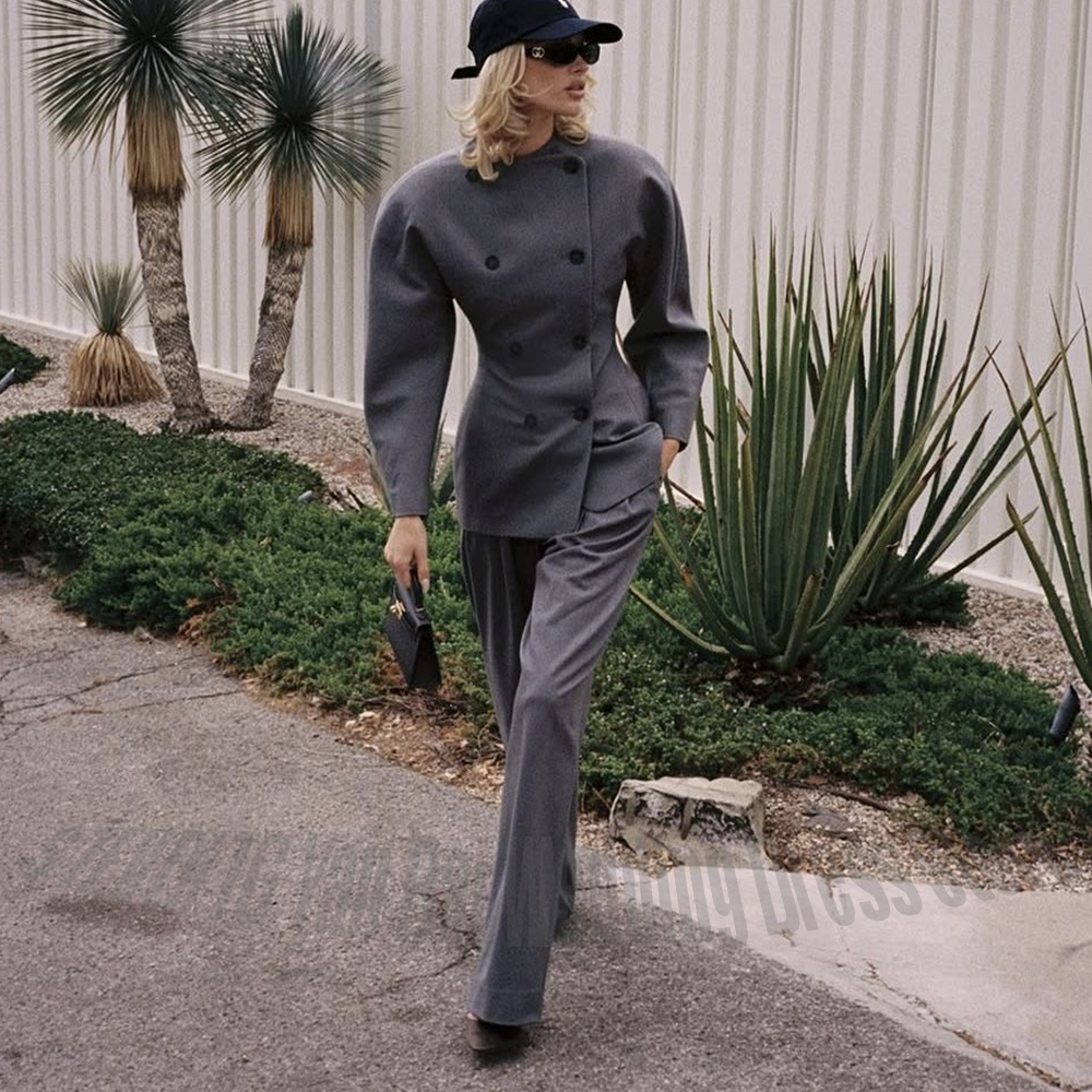 Classic Grey Women's Suit Set  - Women Formal Wear Blazer Set recension och pris