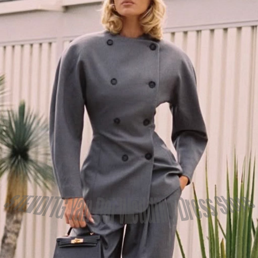 Classic Grey Women's Suit Set  - Women Formal Wear Blazer Set recension och pris