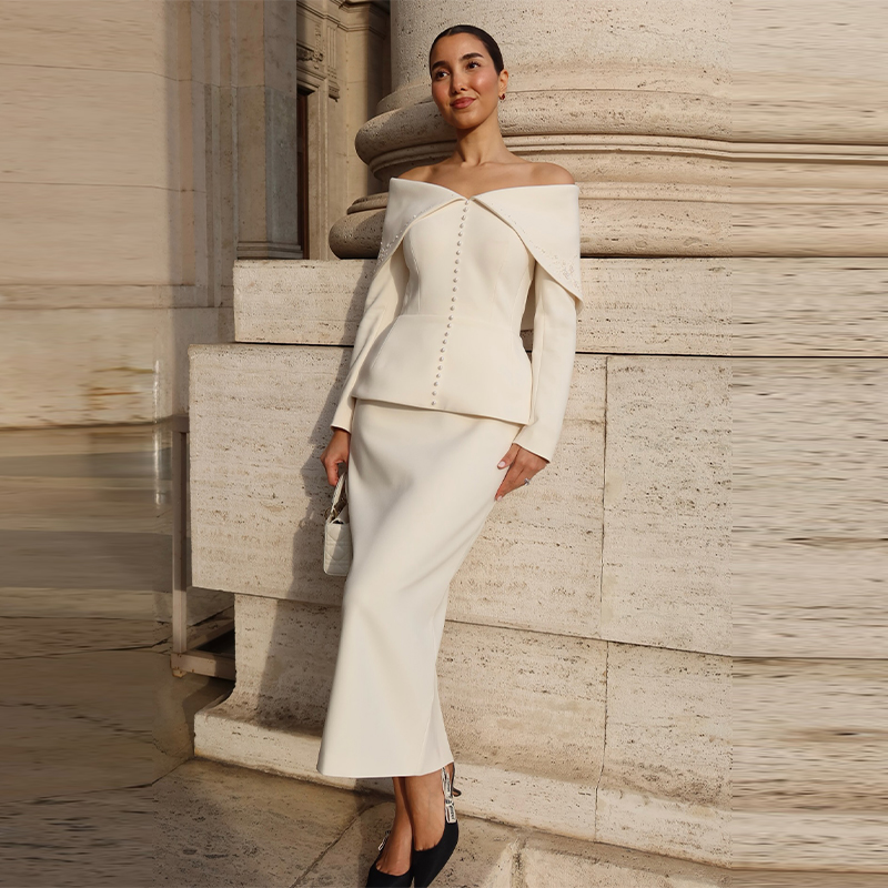 Elegant French White Peplum Tw - Women'S Elegant Formal Wear recension och pris
