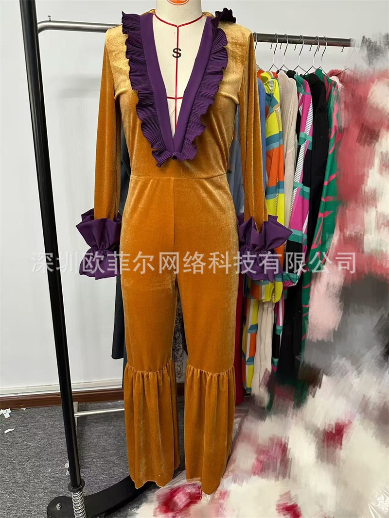 Yellow Purple Velvet Women Jum - Women'S Formal Wear Jumpsuit recension och pris